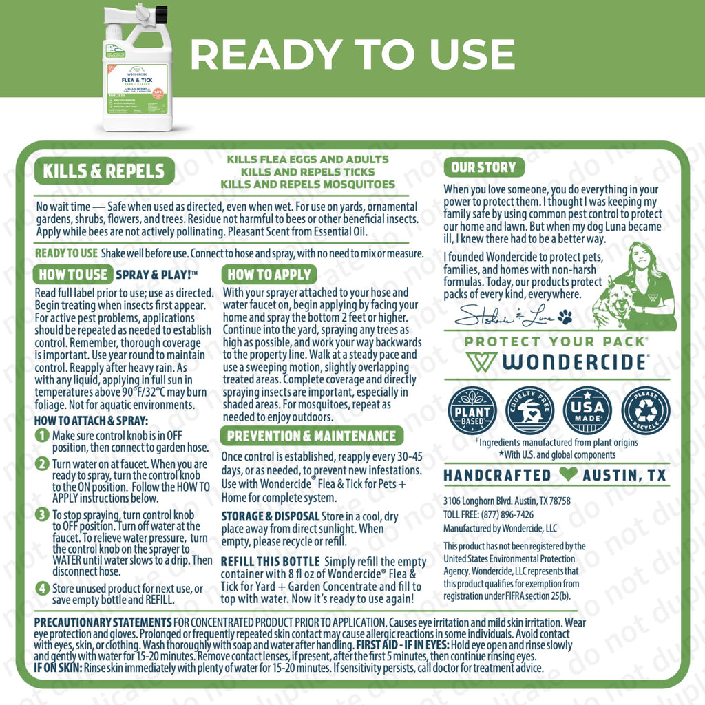 Flea, Tick, and Mosquito Yard Spray Refill Starter Kit 32 oz Ready to Use and 16 oz Concentrate U126