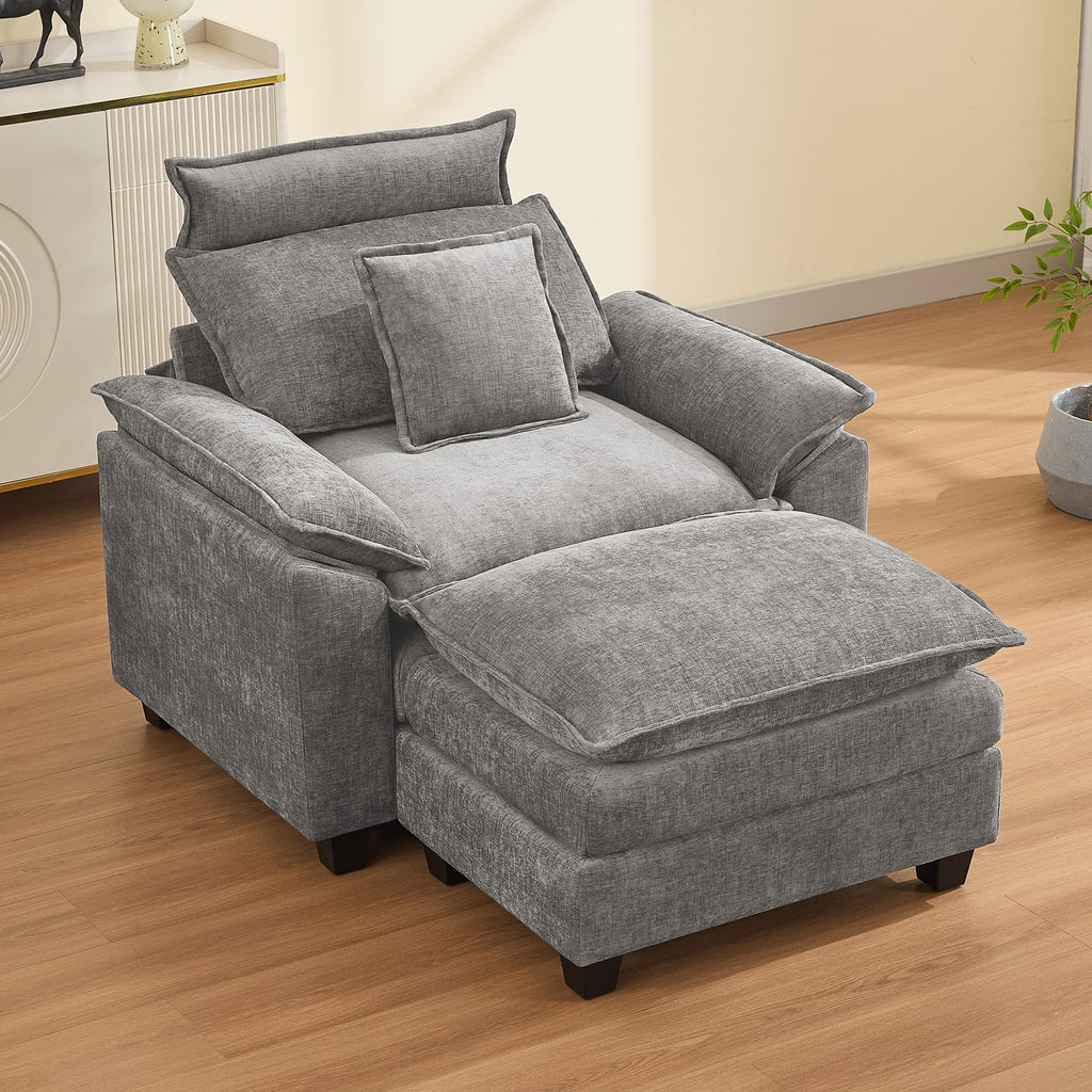 Oversized Chenille Sofa Chair with Ottoman A53466