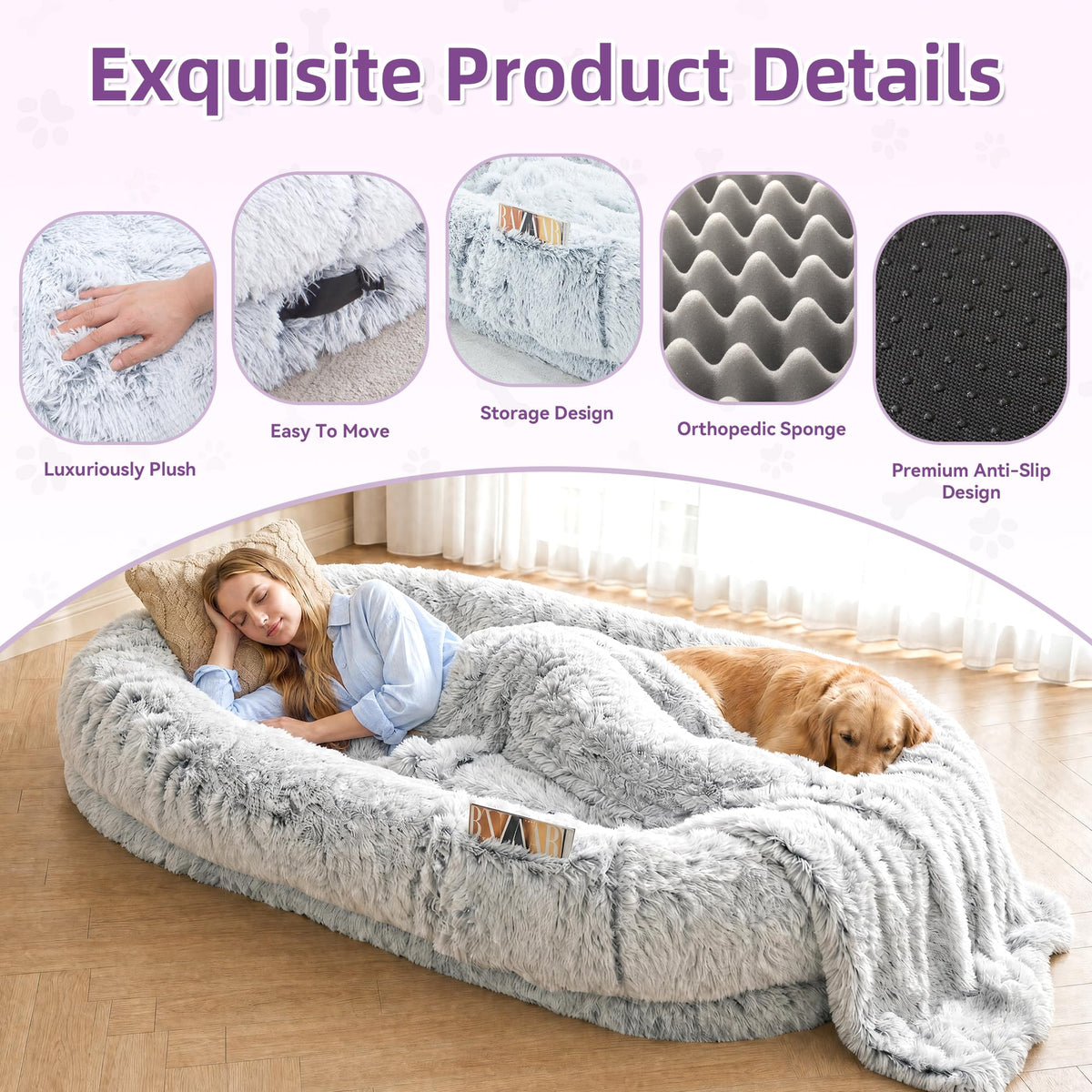 Grey Human Dog Bed 71''x45''x12'' S9811