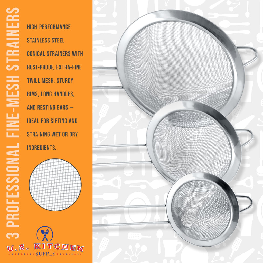 Set of 3 Stainless Steel Conical Strainers O1278