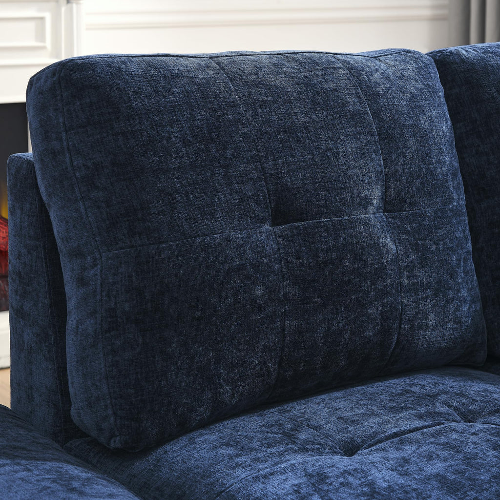 108'' Chenille Navy Blue L-Shaped Sectional Sofa with Storage Ottoman Z80271