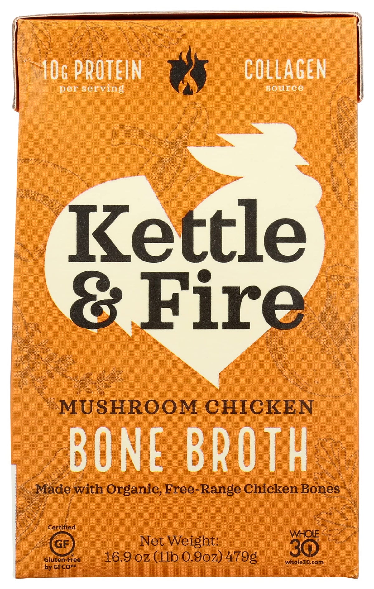 Mushroom Chicken Bone Broth 10g Protein Gluten Free 16.9 Oz Pack of 6 T8719